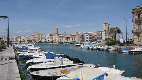 View-of-docked-boats-on-the-canal-Sete-city-sunny-day-France